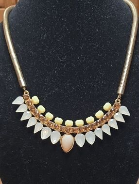 NY Gold Statement Necklace with Yellow and White Accents